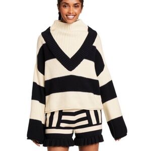 Victor Glemaud x Target Black White Striped V-Neck Mock Neck Sweater Women’s XS